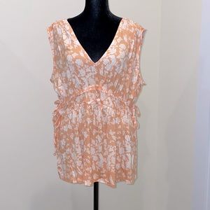 Orange Floral Ruffle Waist Tank Top